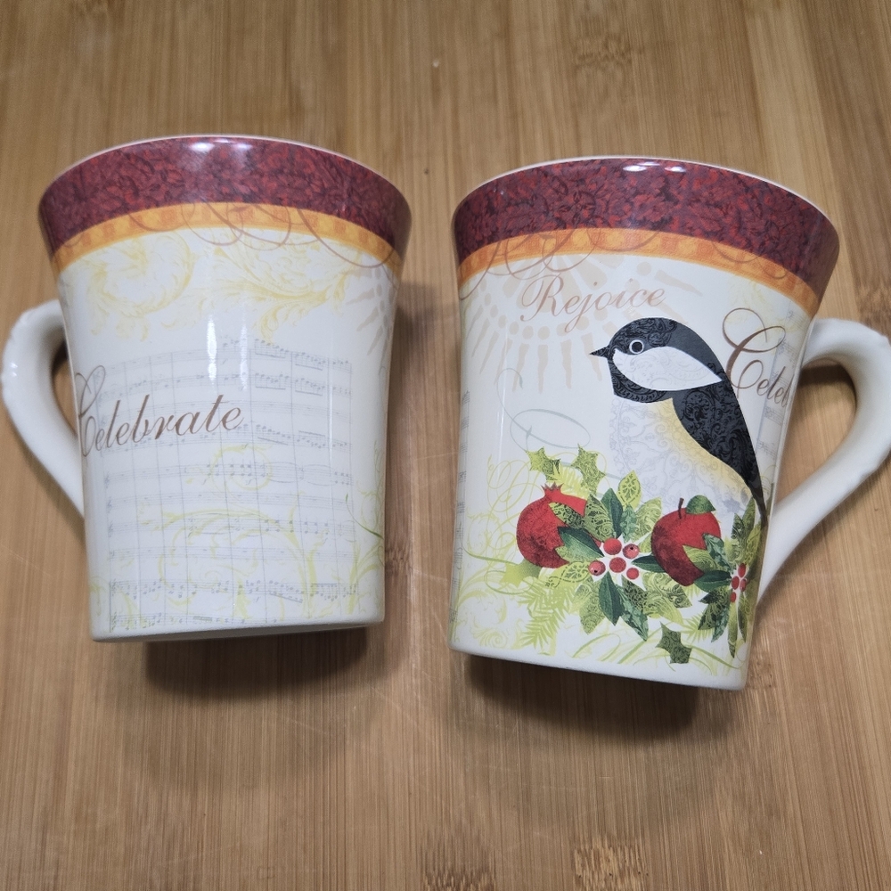 Set of 2 Cracker Barrel Chickadee Season of Peace Mug Coffee Cup